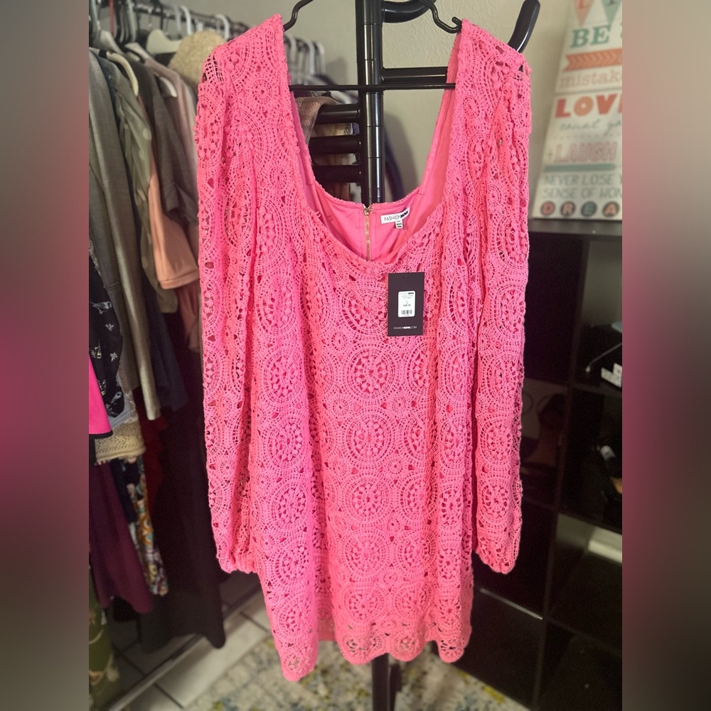 Fashion Nova Pink Crochet Mini Dress